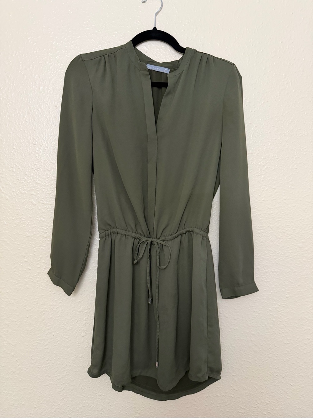 Octavia Stitch Fix Long Sleeve Olive Green Drawstring Waist Dress